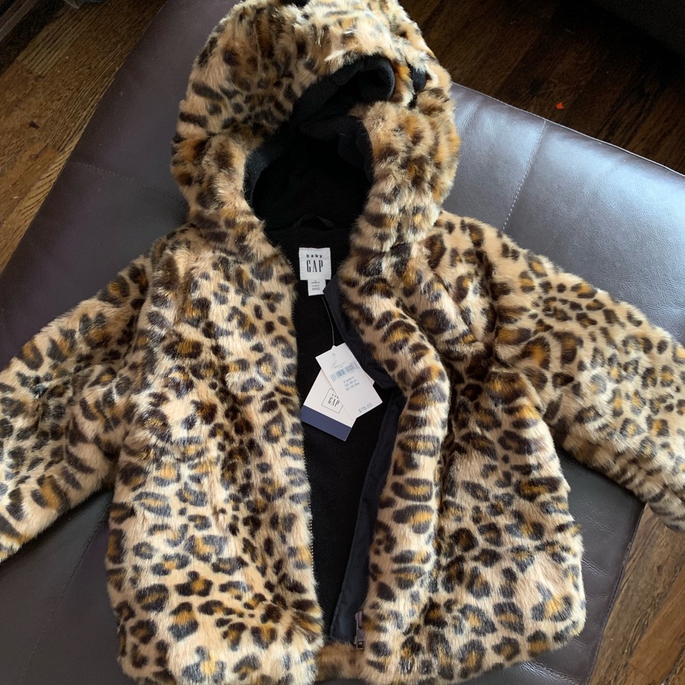 Girls toddler faux fur leopard coat
